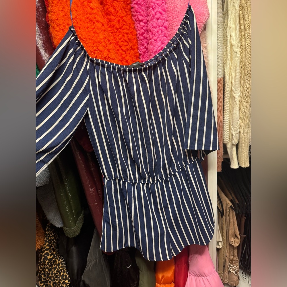 Navy Striped Off-Shoulder Romper